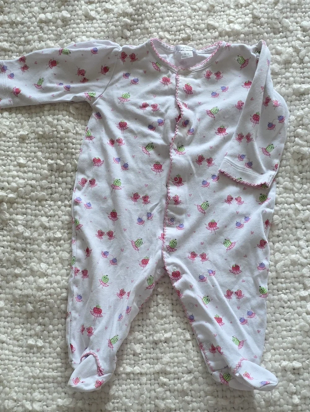 Kissy Kissy White Footed One-Piece with Pink Floral & Green Accents 6-9m